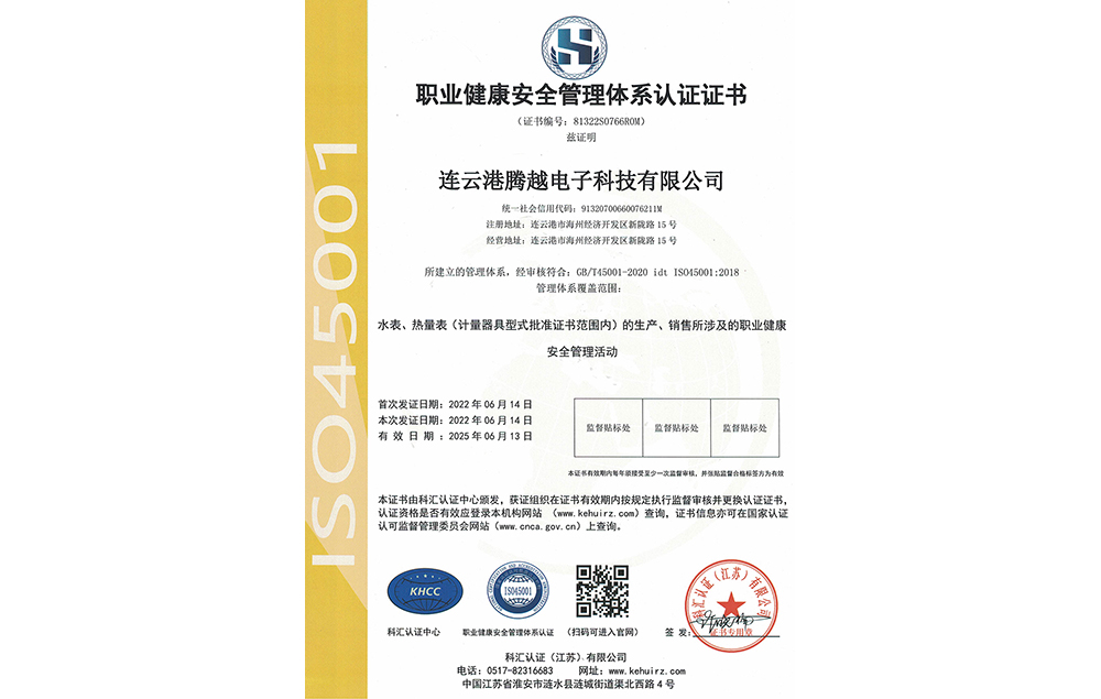 騰越ISO45001職業(yè)健康安全管理體系認證證書